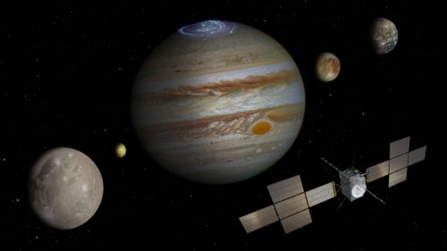 Künstlerische Darstellung der Erforschung des Jupitersystems durch JUICE
